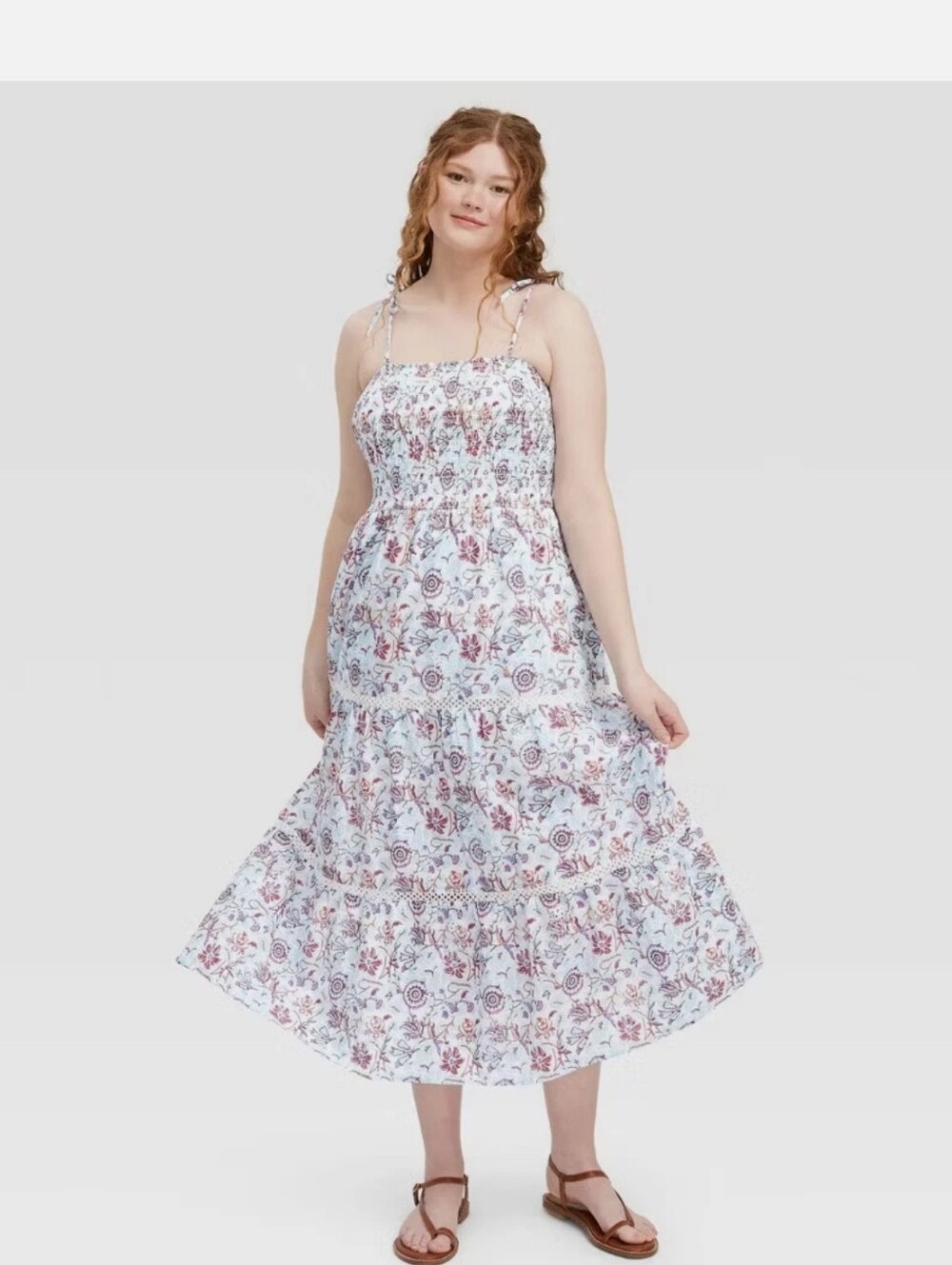 Roller Rabbit Women Sketched Floral Tie-Shoulder Tiered Maxi A-Line Dress Blue -